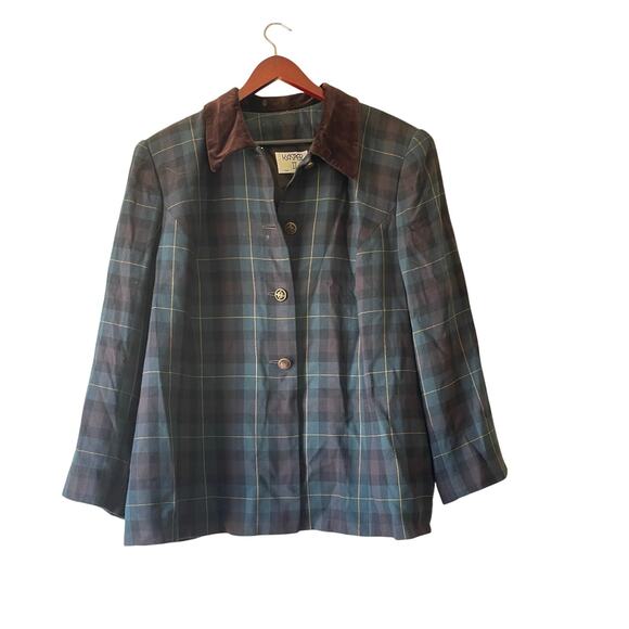 Vintage 90s Plaid Blazer with Velour Collar Size 22 - Picture 1 of 6